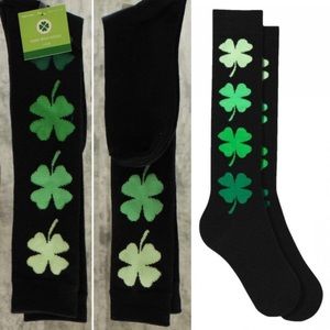 🆕🧦🍀 St. Patrick's Day Clovers Socks Black/Green